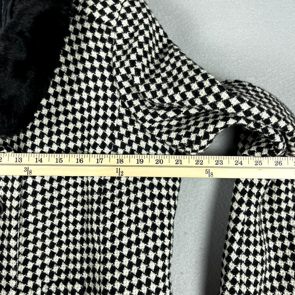 Talbots Houndstooth Wool Blend Coat Womens 12W Faux Fur Old Money Quiet Luxury - Picture 5 of 16